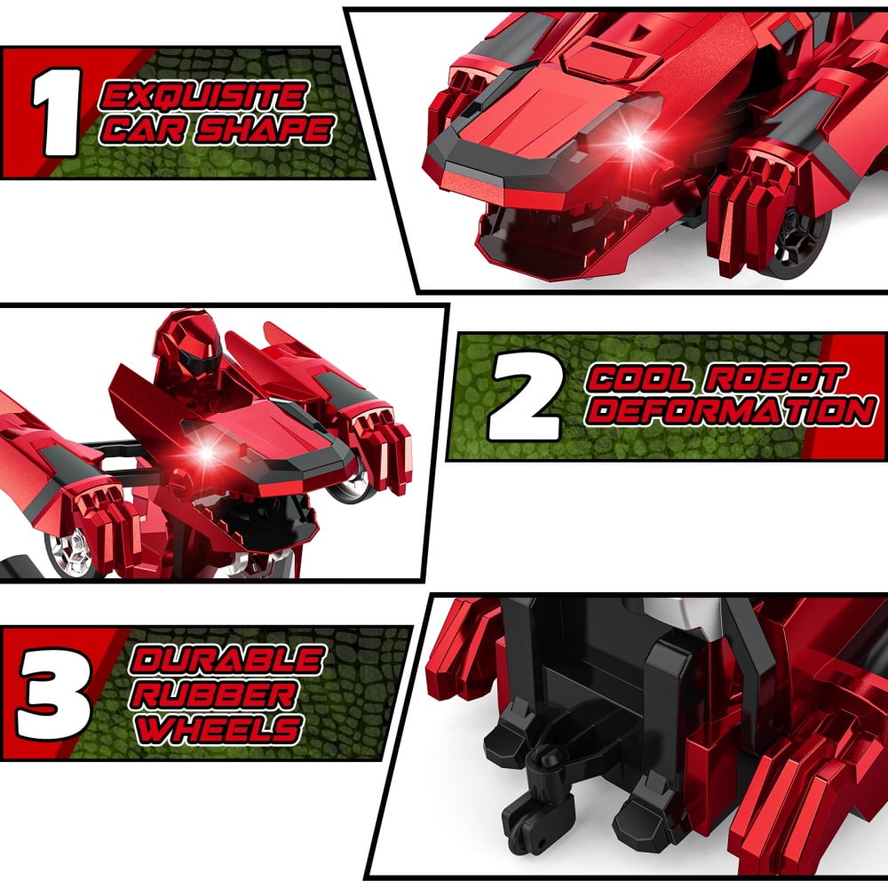 Allaugh Dinosaur Transform RC Cars 2.4Ghz Remote Control Car Robot with 360 °Rotation One Button Deformation Car Toy Gifts for Boys Age 4-7 8-12
