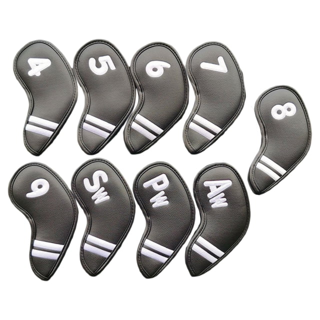 Paquete de 9 fundas para cabeza de palo de hierro de golf, funda protectora para cabeza de hierro con números Negro kusrkot Cubiertas de cabeza de hierro de golf