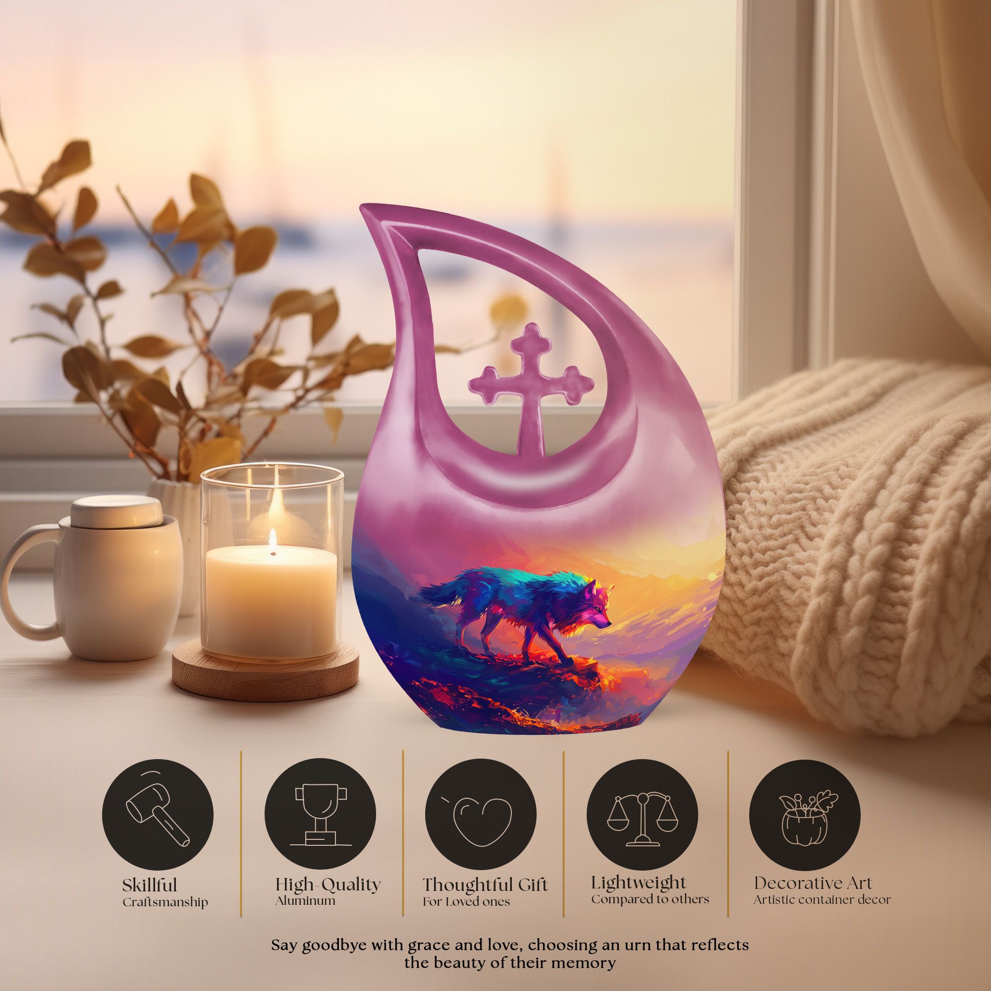 MUKTIVE Wolf Urns for Human Ashes - Memorial Urn for Human Ashes Adult Female & Male - Funeral Cremation Urns - Memorial Ash Large(Size - 10Inch) - Purple Urn - Pack of 1