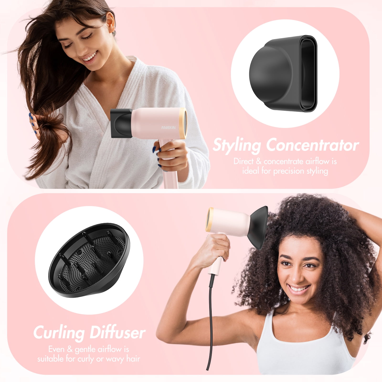Hair Dryer, 1875 Watts Fast Drying Blow Dryer with Diffuser and Concentrator, Compact Lightweight Hair Dryer for Women and Men