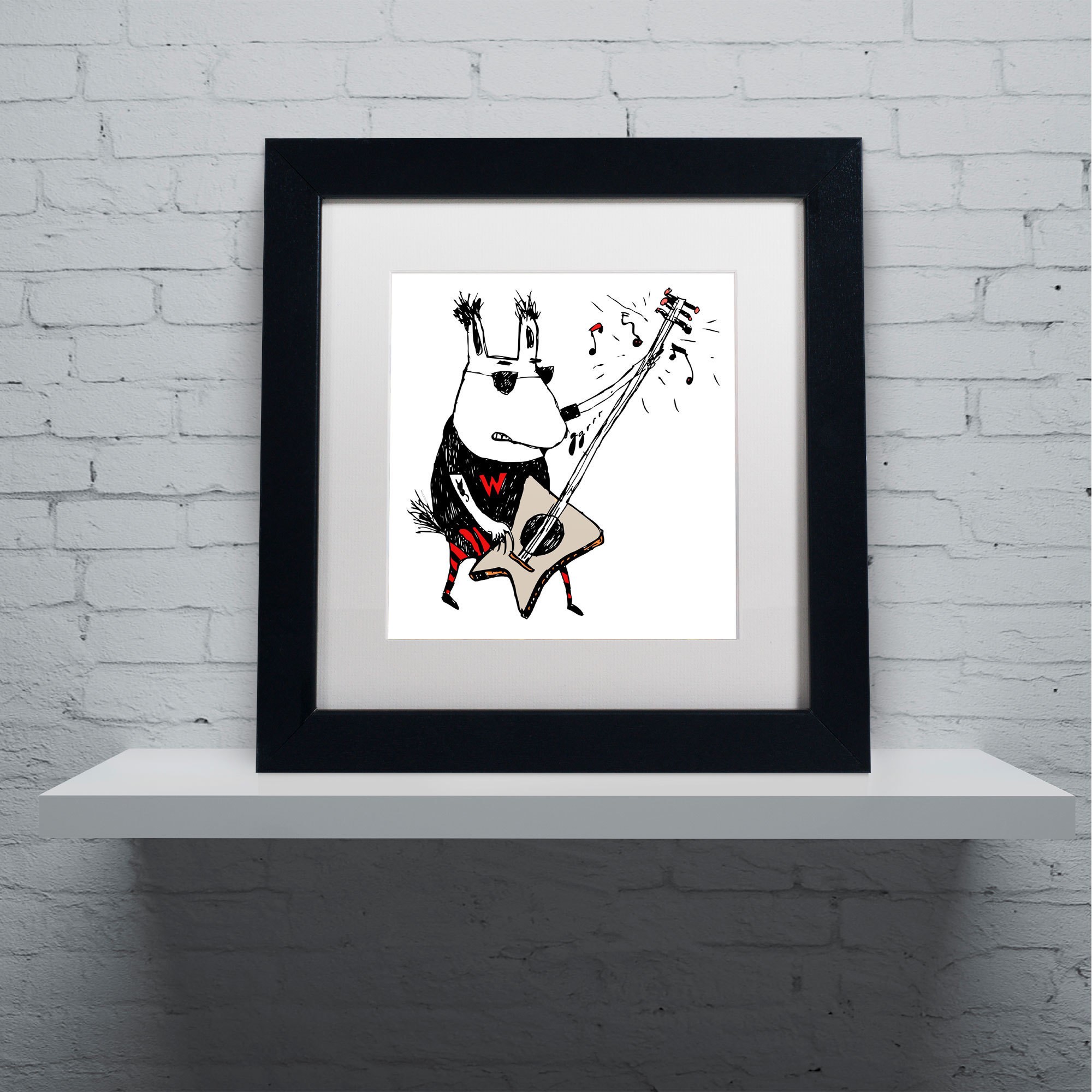 Trademark Fine Art "Wild Guitar Wolf" Canvas Art by Carla Martell, White Matte, Wood Frame