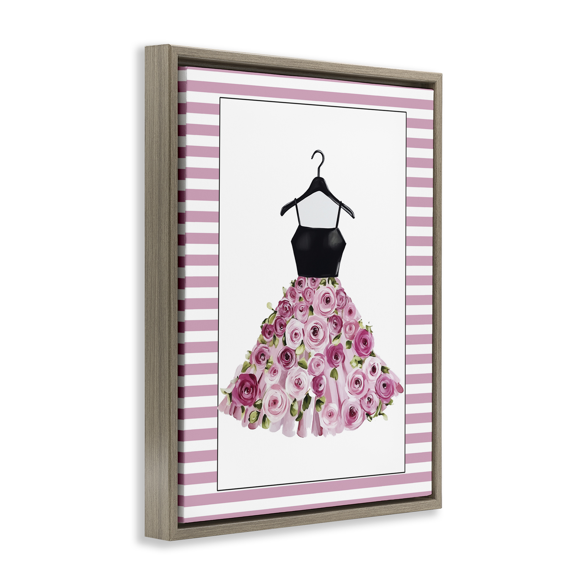Flower Bedecked Dress Brown Framed Floater Canvas Wall Art, design by Christine Simpson Art