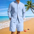 thumbnail image 2 of Awwp Men Set American Casual Summer Linen Men's Suit Loose Long Sleeved Short Pants And Shirt Set for Men Light Blue XXXL, 2 of 6