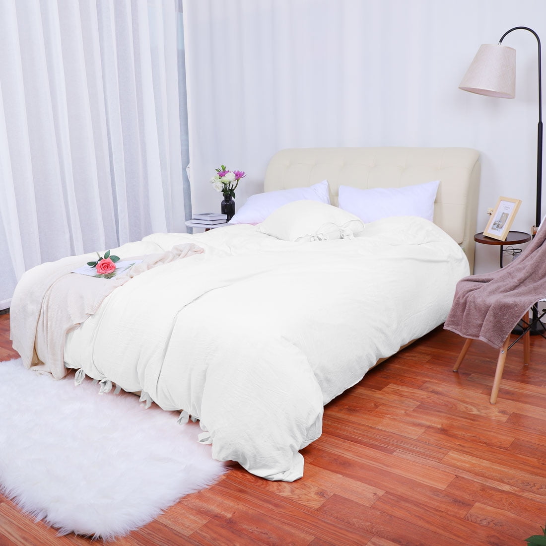 Washed Cotton Comforter Duvet Cover Pillowcase Bedding Set White Twin