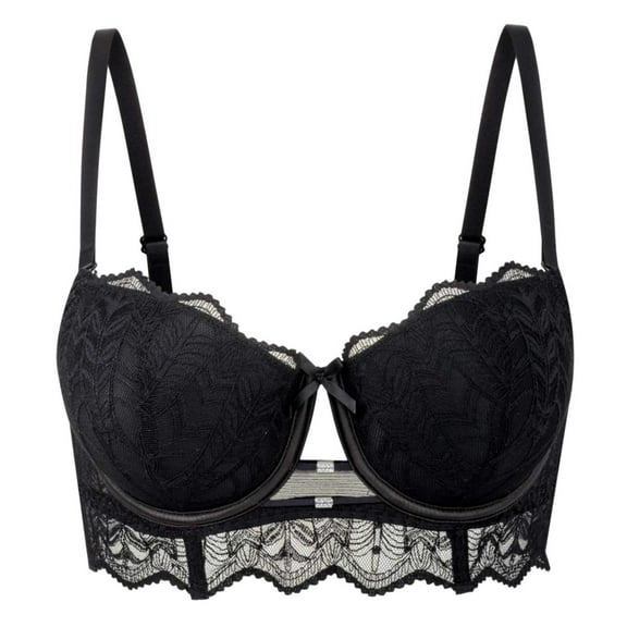 Sopiago Women's Bras Full Coverage Unlined Lace Sexy Plus Size Underwire Bra for Large Breasts Black,S