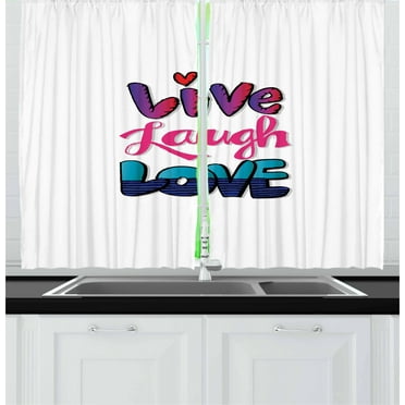 Ambesonne Live Laugh Love Kitchen Curtains, Vintage Designs, 55"x39", Multicolor