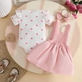 thumbnail image 4 of CAICJ98 Baby Girl Summer Clothes Newborn Romper Love Heart Print Short Sleeved Ruffled Bow Skirt Headband Infant Outfits Set (Pink,9-12 Months), 4 of 7