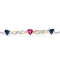 thumbnail image 2 of Gem Stone King 1.63 Ct Heart Shape Blue Created Sapphire Pink Created Sapphire 925 Silver and 10K Yellow Gold Lab Grown Diamond Bracelet for Women, 2 of 3