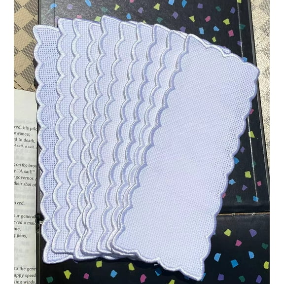 10pcs Pure White Embroidery Edged Book Mark to Cross Stitch, Blank Cross Stitch Bookmark for DIY