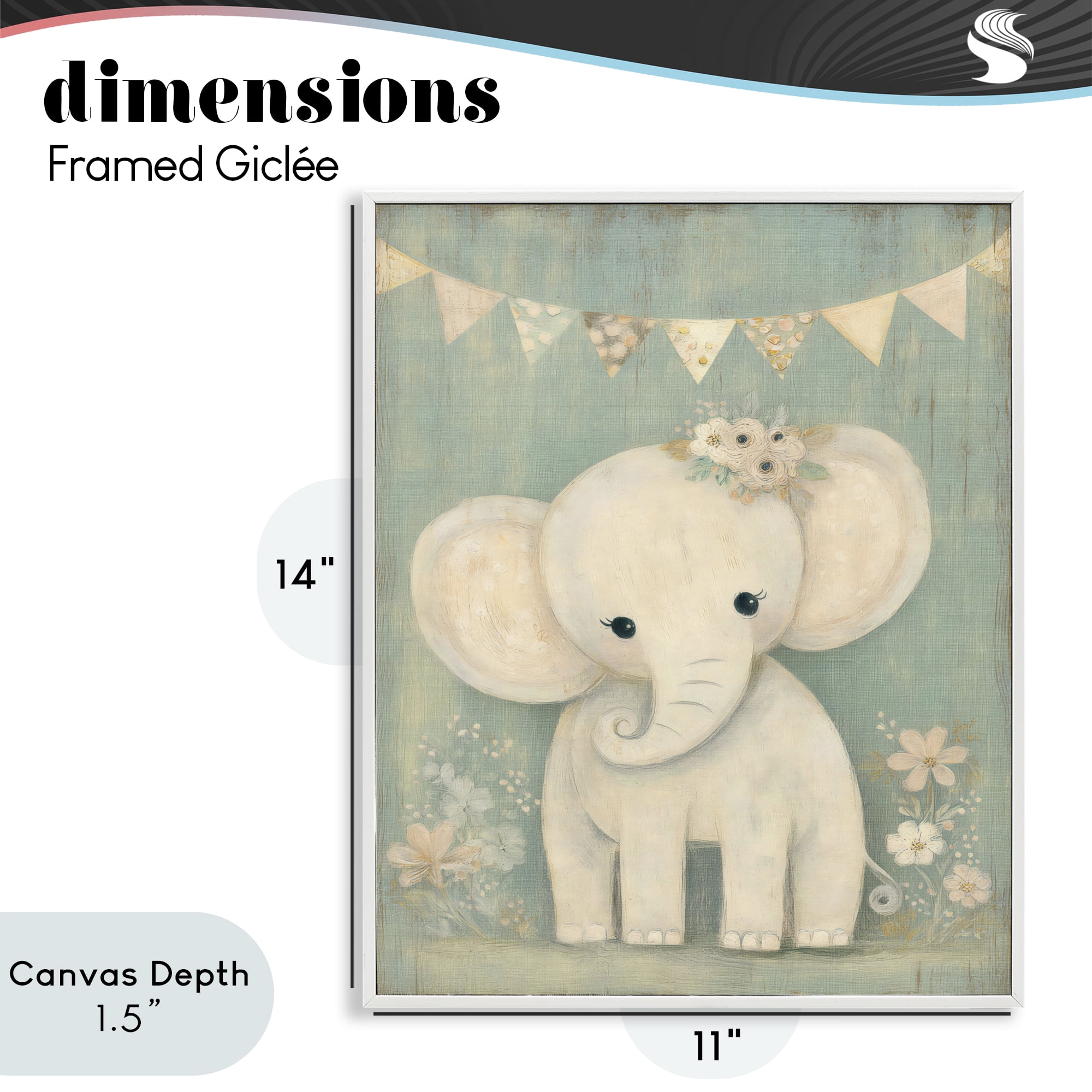 Stupell Industries Elephant with Overhead Banner White Framed Giclee Art, design by Ink Drop Loft