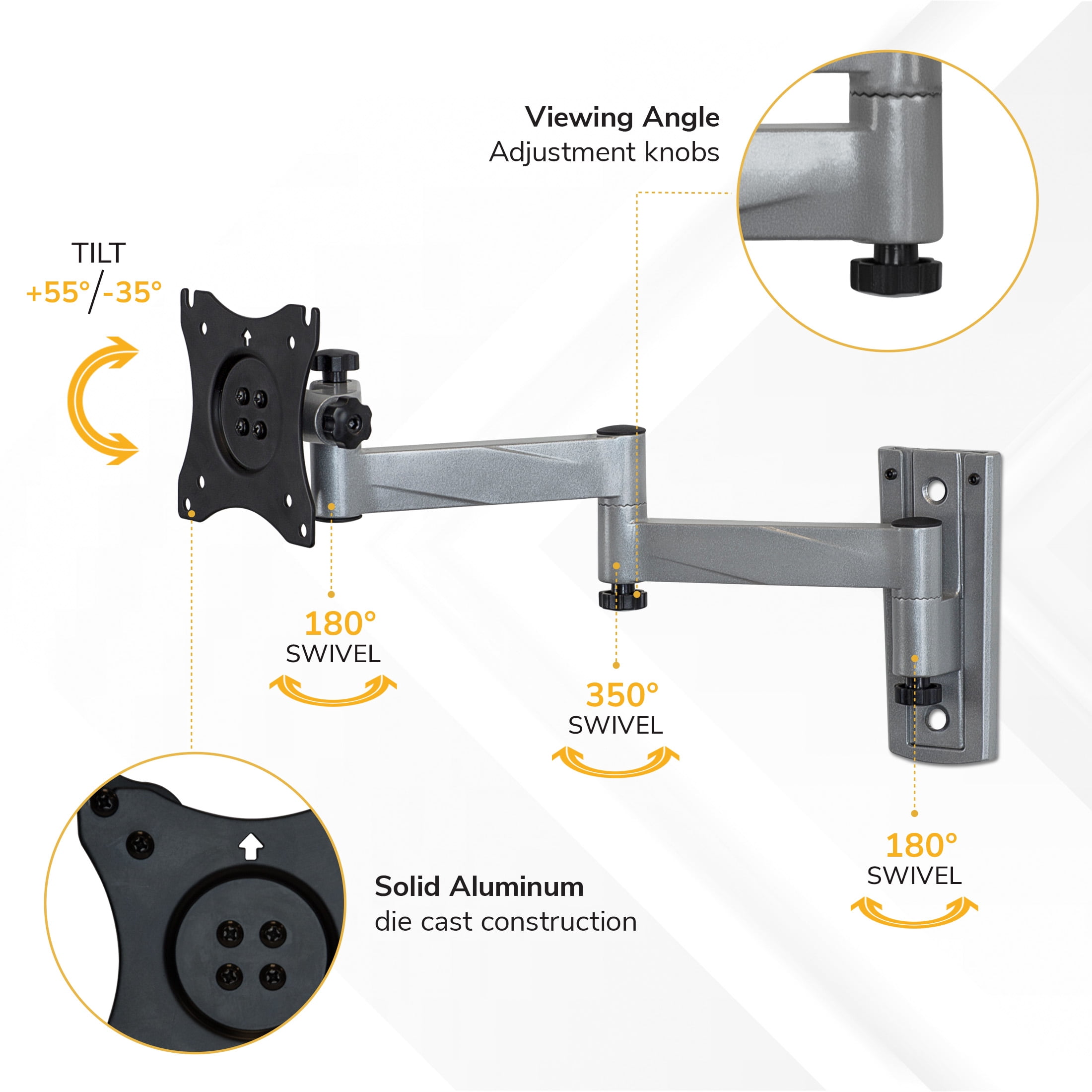 Mount-It! Full Motion TV Mount, Fits 19" to 43" TV's, Capacity 33 Lbs.,  Perfect for RVs and Trailers, Two Quick Release Mounts