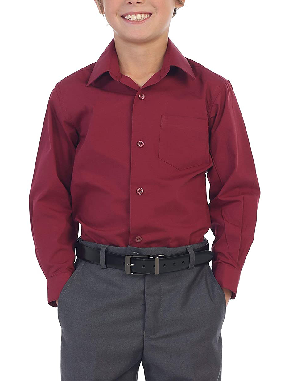 Boy s Classic Fit Long Sleeve Casual Button Down Toddler Kids Dress Shirt Burgundy 14