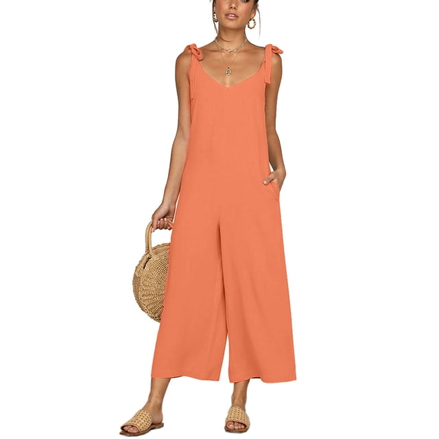 ICHUANYI Liquidación Mono informal sin mangas con tirantes sueltos y cintura alta y pierna ancha sin espalda para mujer con bolsillo ICHUANYI WER202308233918