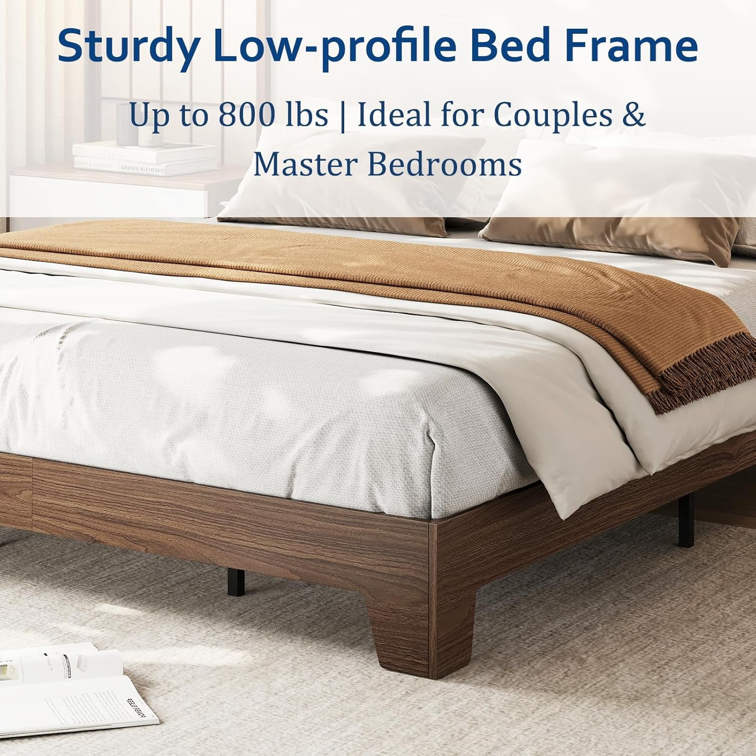 Queen Size Platform Bed Frame, Minimalist Wood Bed Frame No Headboard Needed, Sturdy Low Profile Bed with Natural Wood Grain, Noise-Free & Easy Assembly