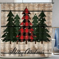Merry Christmas Buffalo Check Plaid Xmas Tree Polyester Shower Curtain for Bathroom Decor 72"x72"