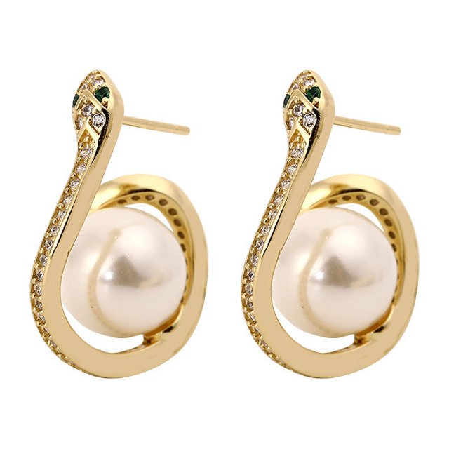 Pendientes de perlas pequeñas de viento de lujo ligeros en forma de serpiente pendientes simples al por mayor pendientes coreanos de alta calidad