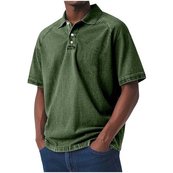 BTDECLAR Mens Vintage Washed Golf Shirts Classic Button Lapel Collared Pullover Shirts Fashion Casual Loose Fit Summer Tops for Men