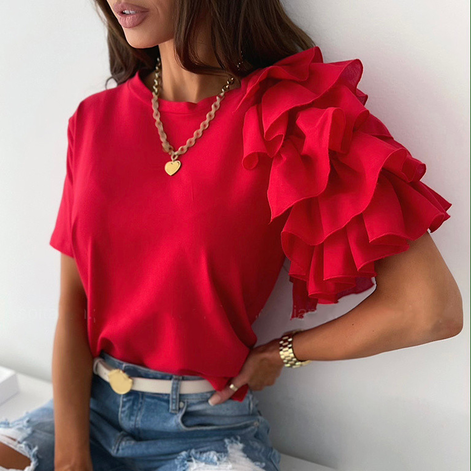layered ruffle sleeve top