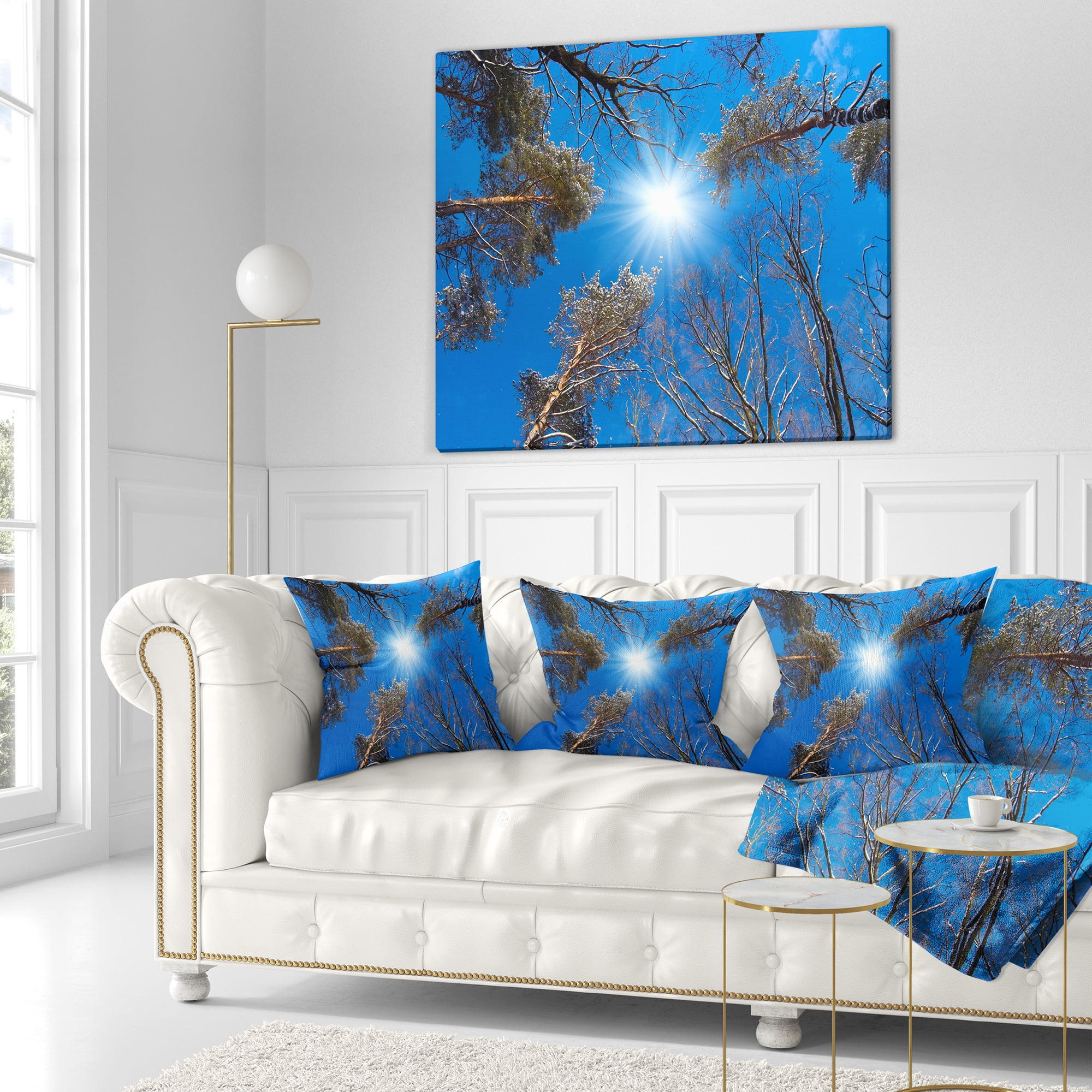 Designart Bright Sun in the Tree Top Circle - Modern Forest Throw Pillow - 16x16
