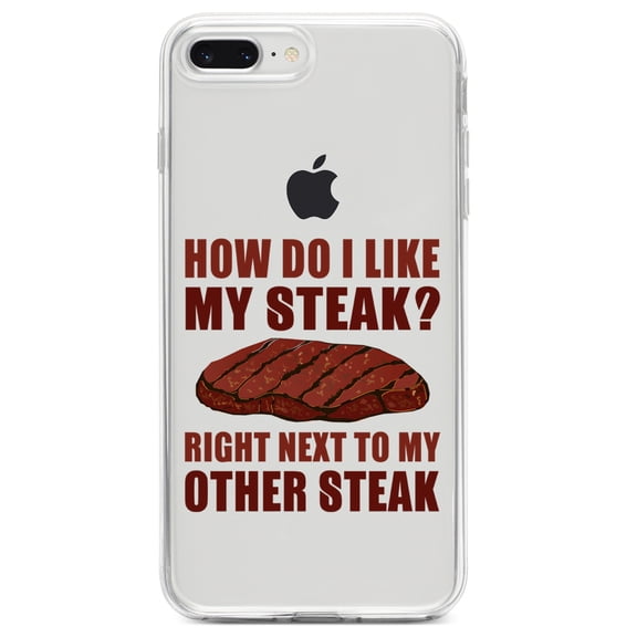 DistinctInk Clear Shockproof Hybrid Case for iPhone 7 PLUS / 8 PLUS (5.5" Screen) TPU Bumper Acrylic Back Tempered Glass Screen Protector - Like My Steak Next to My Other Steak