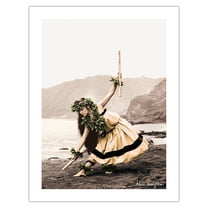 Pua with Sticks (Kala'au) - Hawaiian Hula Dancer - Vintage Hand Colored Photograph by Alan Houghton c.1960s - Bamboo Fine Art 290gsm Paper (Unframed) 17x22in