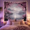 thumbnail image 2 of Cherry Blossom Lake with Misty Mountains in Purple Haze, Dreamy Watercolor for Nature Lovers, Serene Asian Wall Art, Housewarming Gift, Tapestry Wall Hanging for Bedroom and Living Room, 2 of 7