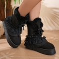 thumbnail image 5 of Gamivast Boots for Women Lace Ruffle Pearl Faux Suede Ankle Boots Round Toe Faux Plush Fleece Lined Chunky Snow Boots for Outdoor Travel Walking Footwear Black 41, 5 of 7