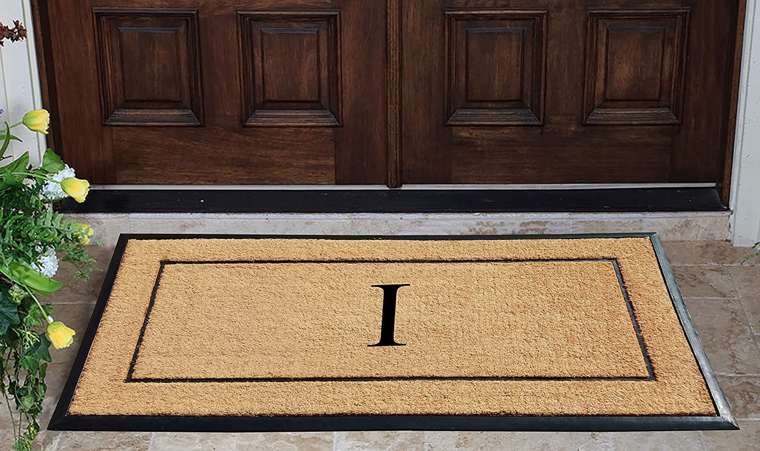 A1HC Natural Coir & Rubber Monogrammed Door Mat, 30x60 in, Thick Durable Heavy-Duty Entrance Mat with Thin Profile for Front Door