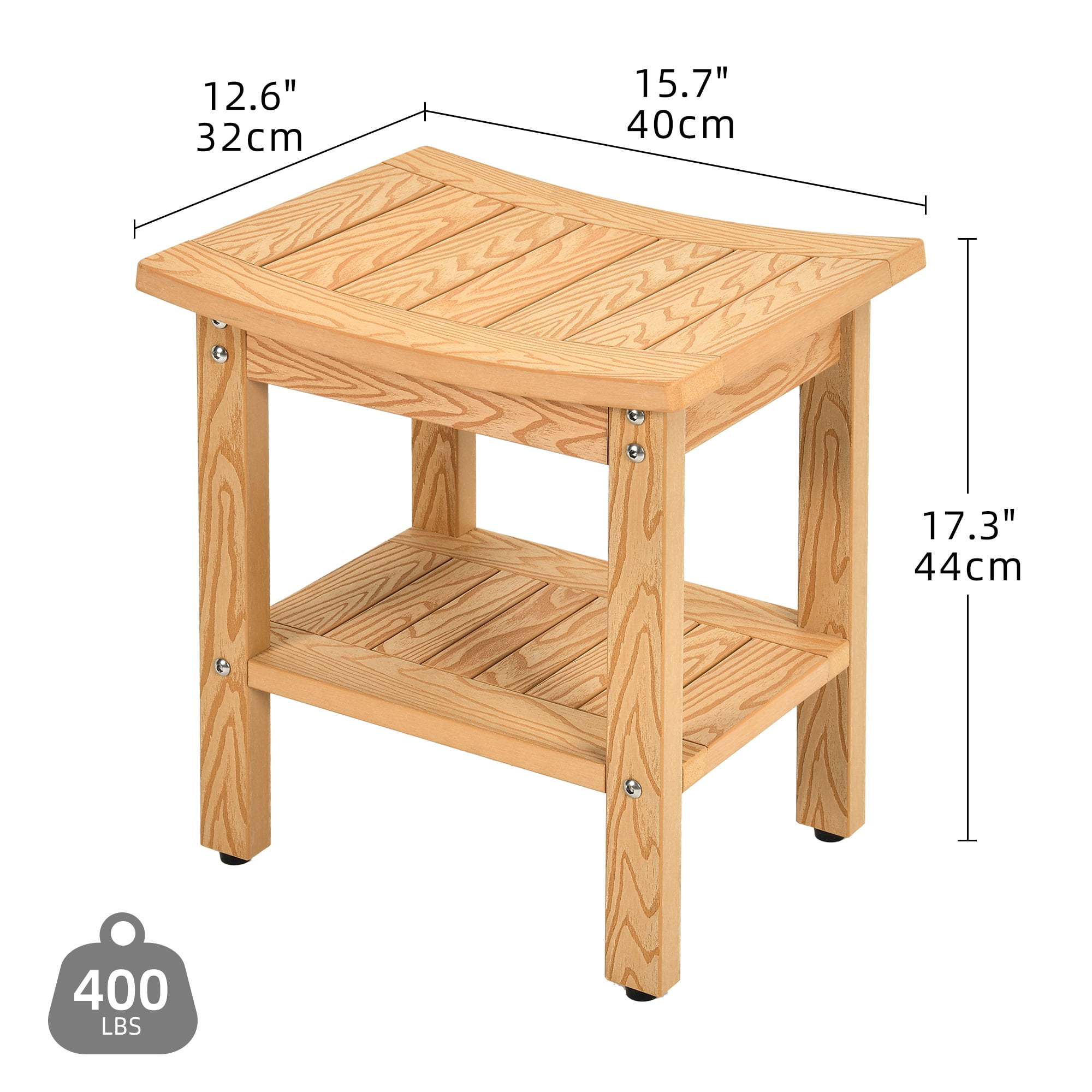 Dextrus Poly Lumber Shower Bench,2-Tier Waterproof Shower Stool,Bamboo Shower Chair for Bathtub,Natural Wood