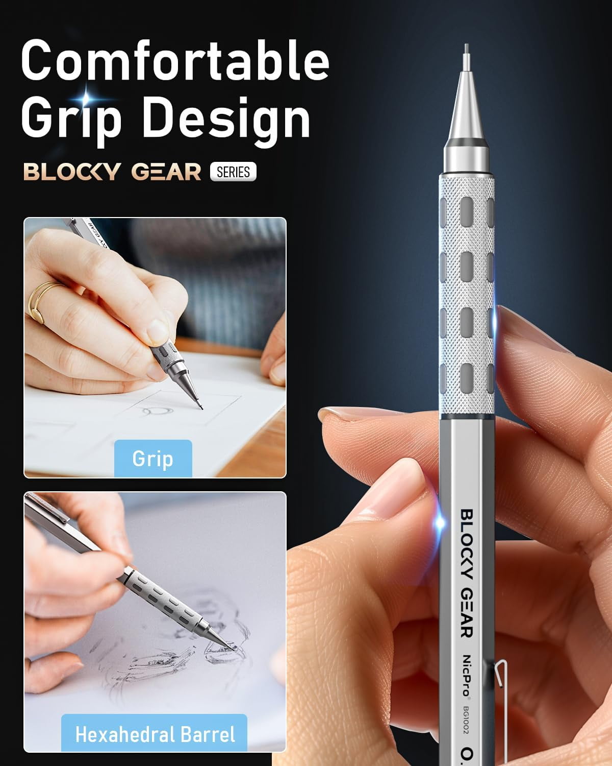 Nicpro 36PCS Art Mechanical Pencils Set with Case, 3PCS Metal Drafting Pencil 0.5, 0.7, 0.9mm, 3PCS 2mm Lead Holder for Drawing Sketching with 20 Tubes (6B 4B 2B HB 2H 4H Colors) Lead Refills