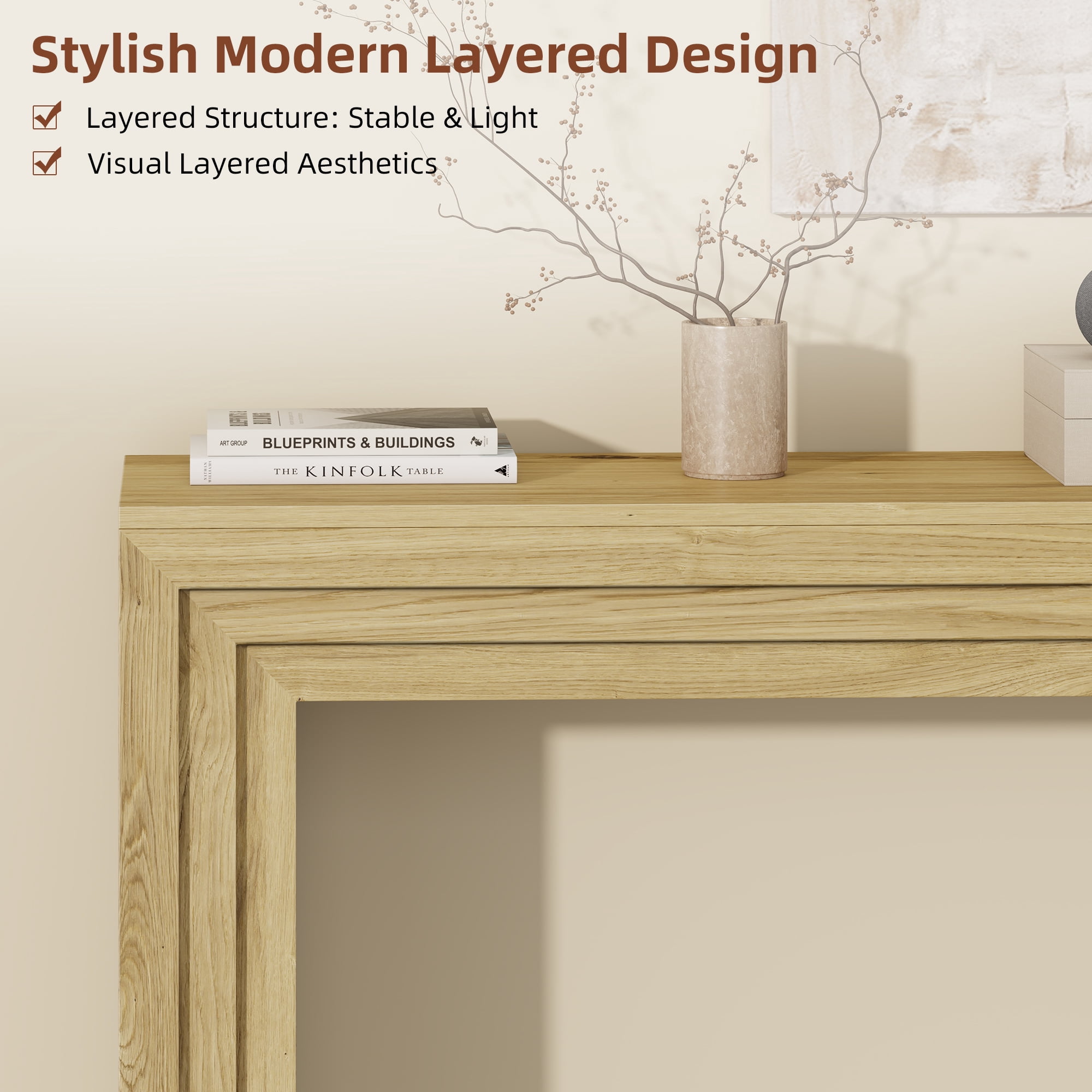 Laintene Oak Entryway Table, 43" farmhouse Console Table for Living Room, Narrow Sofa Table Behind the Couch, Accent Table for Hallway, Foyer, Entrance