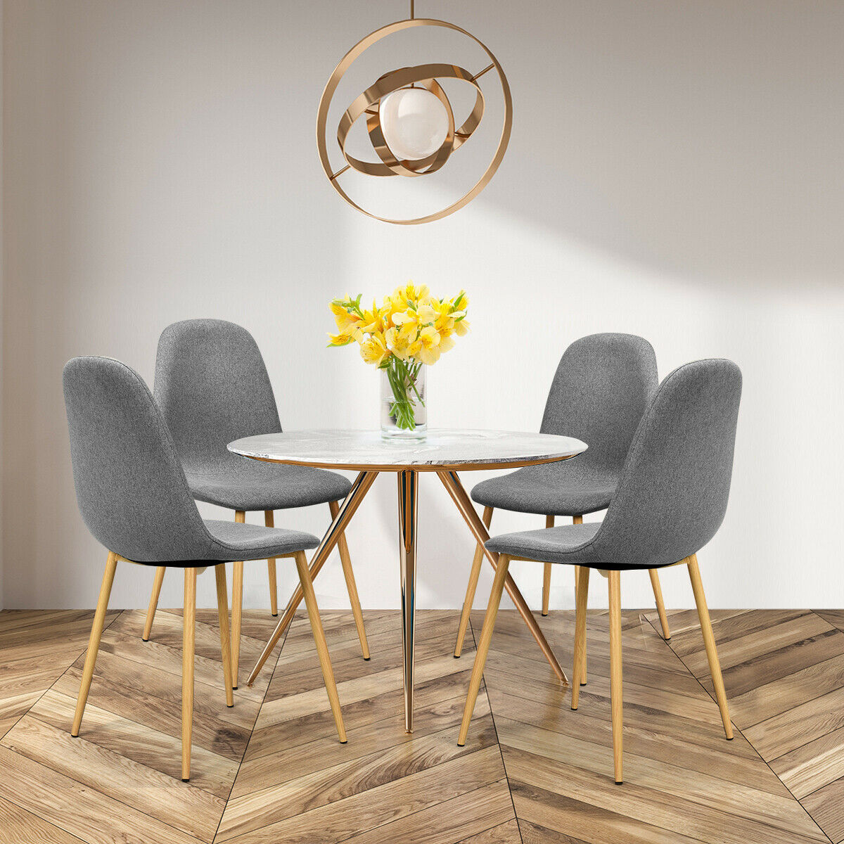 Gymax Set of 4 Dining Chairs Fabric Cushion Kitchen Side Chairs Gray