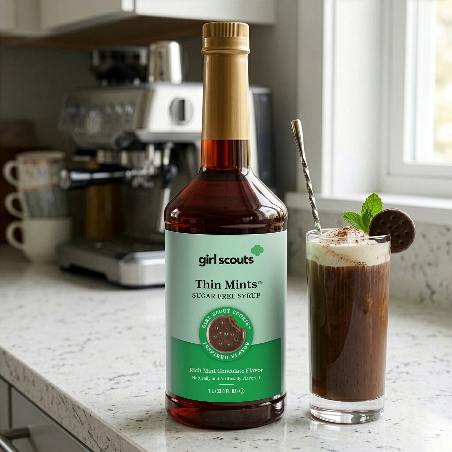 Girl Scouts Thin Mints Sugar Free Syrup, Chocolate Mint Flavor, 1 Liter