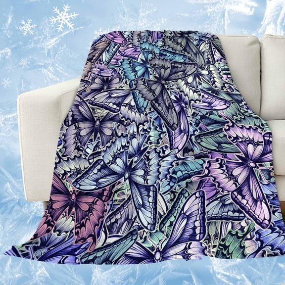 Purple Blue Teal Butterfly Cooling Blanket, Lightweight Breathable Summer Throw Blanket with Double Sided Cold Effect, Modern Abstract Art Picnic Beach Blankets Bed Sheet for Hot Sleepers 60"x80"