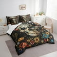 thumbnail image 3 of Manfei Floral Skull Bedding Sets Twin Size,Gothic Style Comforter Sets with Sheets,Happy Halloween Bed in a Bag Twin size,Ultra Soft Exotic Bedroom Decorative,Reversible,7-Piece, 3 of 6