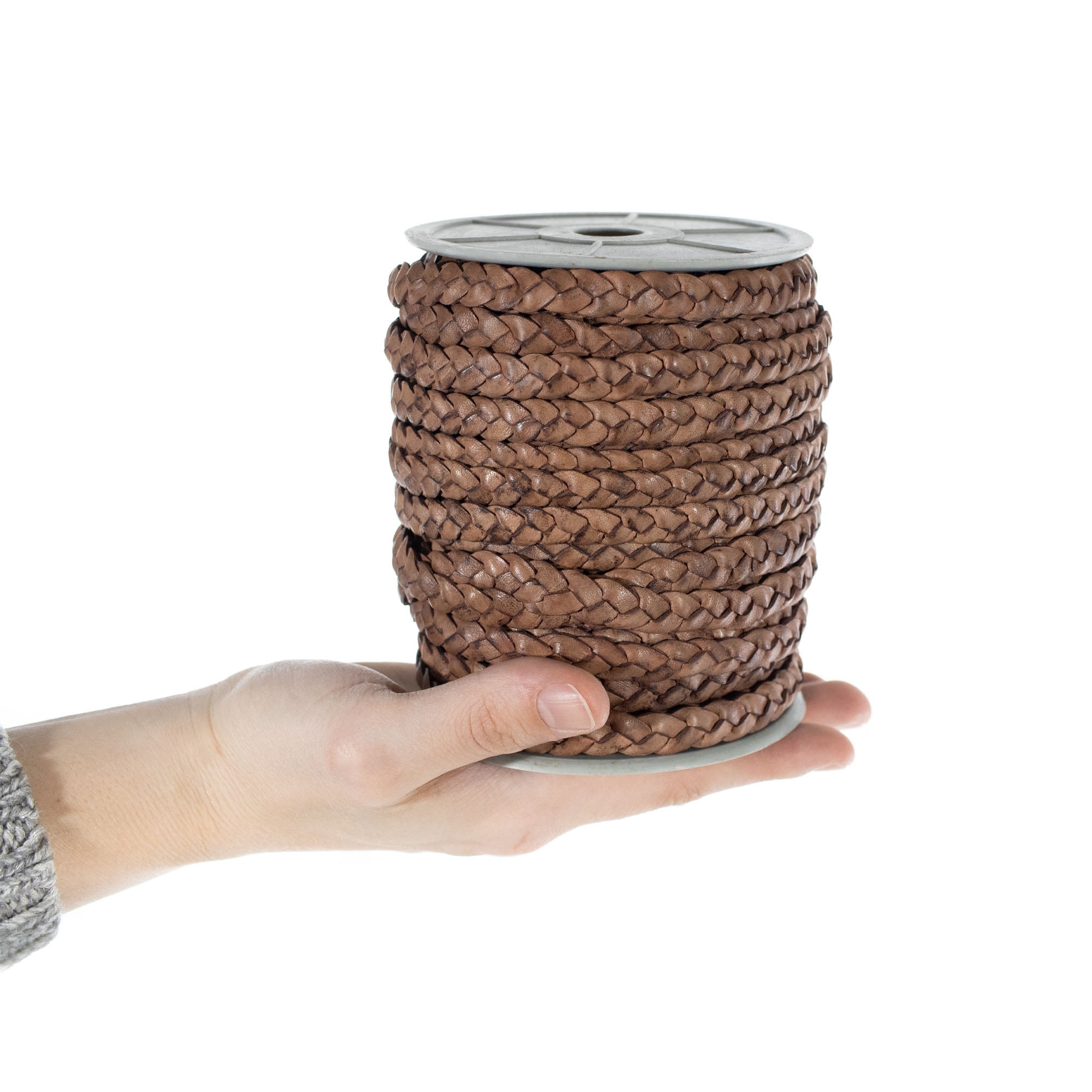 Craft County Flat Braided Leather Craft Cord - 5mm or 10mm Diameter - 5, 10, or 25 Yard Lengths - Make Jewelry, Bracelets, Necklaces, Belts, Pet Leashes and Other DIY Projects