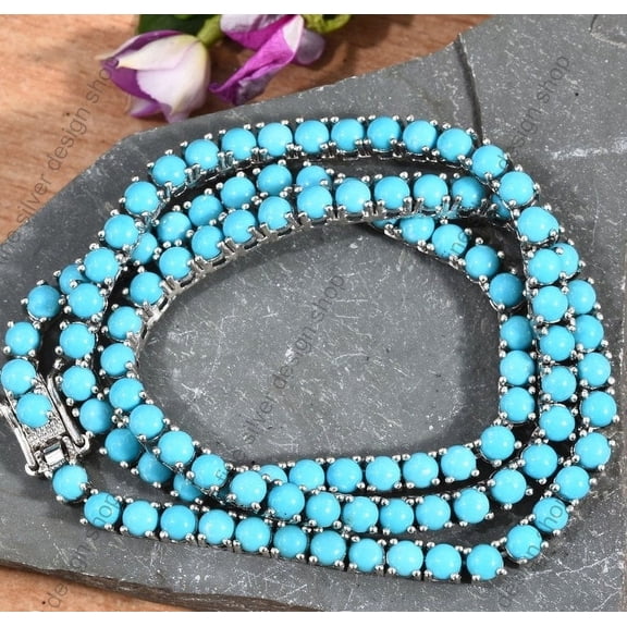 925 Silver Turquoise Tennis Necklace in Gold family Necklace For Mom,Dainty Gemstone Necklace,Grandma Gift,Initial Necklace,pregnancy gift,gift for her