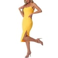 thumbnail image 4 of INSPIRE CHIC Spaghetti Strap Dress for Women's Sleeveless Split Bodycon Cocktail Party Dress L Yellow, 4 of 6