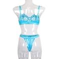 thumbnail image 3 of Encaje sexy conjunto de ropa interior sujetador ropa interior regalo para mujer, azul verde, L 2 piezas Inevent XX000054-37, 3 of 7