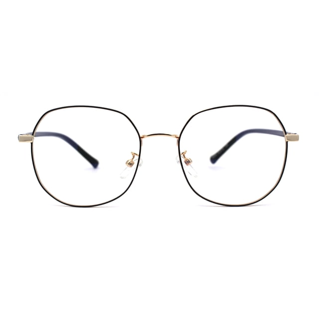 Womens Optical Quality Metal Rim Large Round Blue Light Flitering Computer Glasses Gold Black