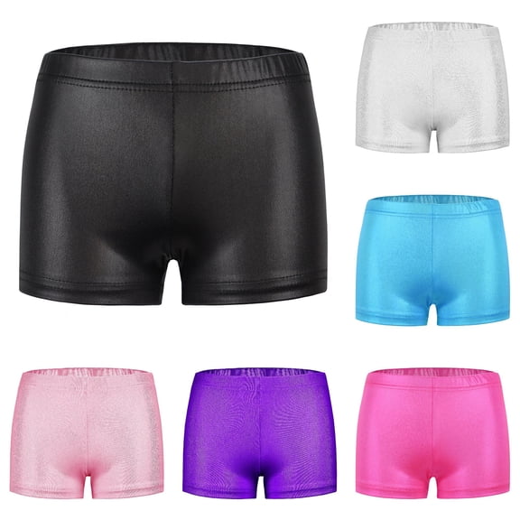 Sonxahe Toddler Girl's Leather Athletic Shorts Stretchy Solid Safety Shorts Party Summer Bottoms,Black