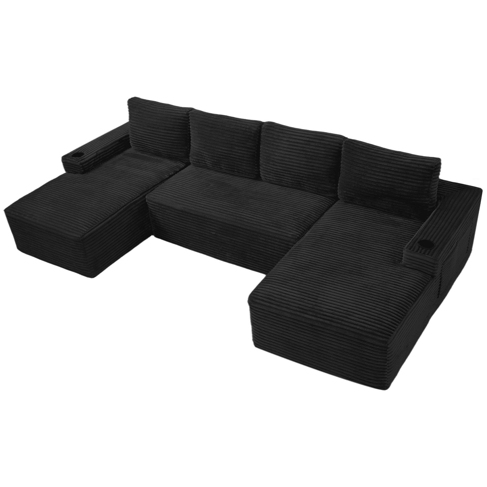 AISWORD 133.4" U-Shaped Modular Sectional Sofa, Corduroy Cloud Couch with Cup Holders & Side Pockets, Boneless Deep Seat Sleeper Chaise, No Assembly Required, Black