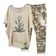 thumbnail image 1 of ICHUANYI Clearance Women's Print Crewneck Half Sleeve Pullover Shirt Tops + Pants Trousers Set(Khaki, XL) ICHUANYI WER2023081007422, 1 of 6