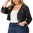 thumbnail image 1 of Cárdigan de encogimiento de hombros de talgrande pamujer, mangas de codo, encaje floral, frente abierto, chaquebolero de corte Negro 4X, 1 of 7