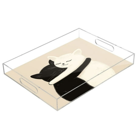

Acrylic Tray 15.7*11.8*1.9 Inch Transparent Tray Food Tray Tea Cup Tray Serving Trays Cosmetics Storage Kitchen Table Bathroom Sundry Storage Two Cats Hugging