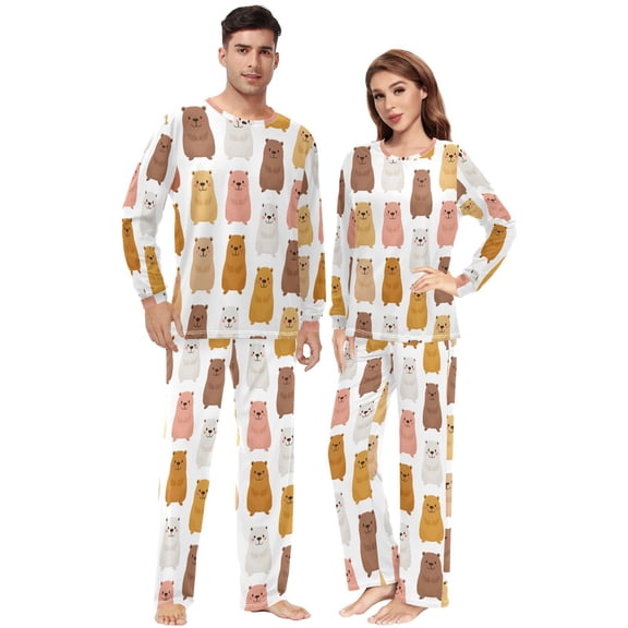 Matching Pajamas for Couples Various Groundhogs Pattern His and Hers Pajamas Sets Soft Long Sleeve Sleepwea