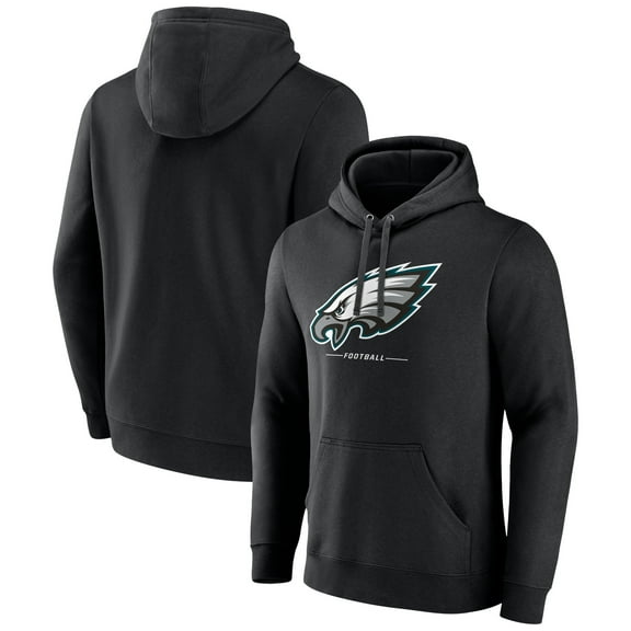 Men's Black Philadelphia Eagles Logo Team Lockup Fitted Pullover Hoodie