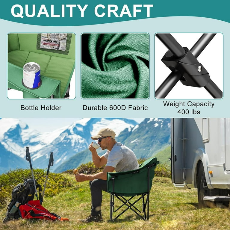ABORON Padded Camping Chair with Cup Holder, 600D Oxford Portable
