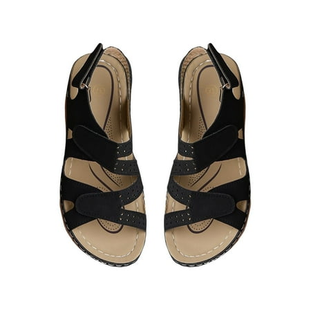 

LWVITH Gladiator Sandals for Women Glitter Flat Sandal Fisherman Shoes Strappy Open Toe Back Zip Shoes Black 6
