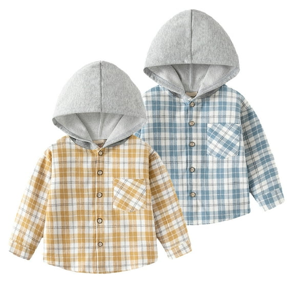 YTDSCS Kids Baby Toddler Plaid Hooded Shirts for Boys Long Sleeve Button down Spring Fall Shirt,Size 2-10Years
